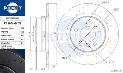 RT1604GLT3 ROTINGER Тормозной диск