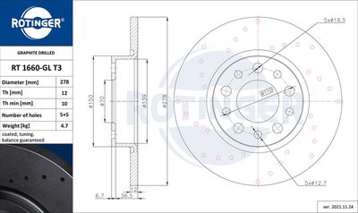 RT1660GLT3 ROTINGER Тормозной диск