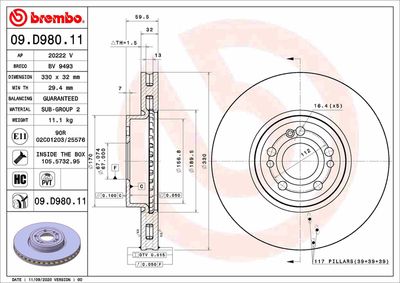 09D98011 BREMBO Тормозной диск