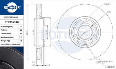 RT20163GL ROTINGER Тормозной диск