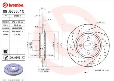 0986551X BREMBO Тормозной диск