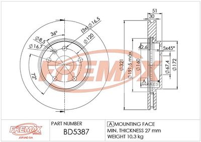 BD5387 FREMAX Тормозной диск