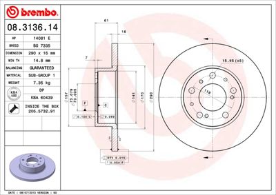 08313614 BREMBO Тормозной диск