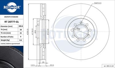 RT20777GL ROTINGER Тормозной диск