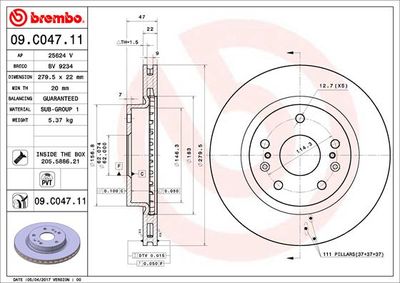 09C04711 BREMBO Тормозной диск