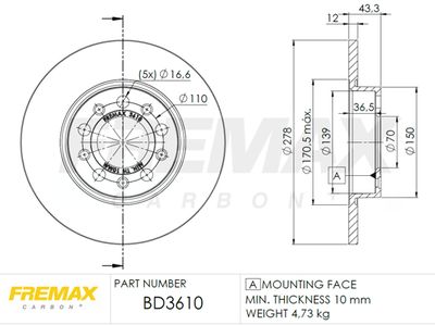 BD3610 FREMAX Тормозной диск