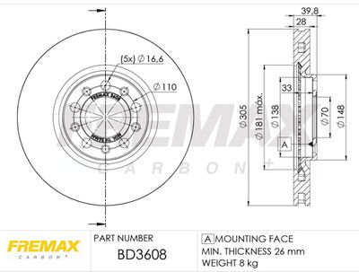 BD3608 FREMAX Тормозной диск