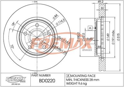 BD0220 FREMAX Тормозной диск