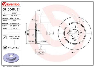 08C04631 BREMBO Тормозной диск