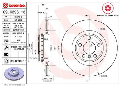 09C39613 BREMBO Тормозной диск