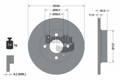 BDS1020 BENDIX Braking Тормозной диск