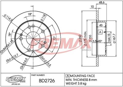 BD2726 FREMAX Тормозной диск