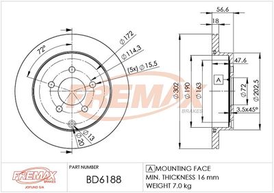 BD6188 FREMAX Тормозной диск