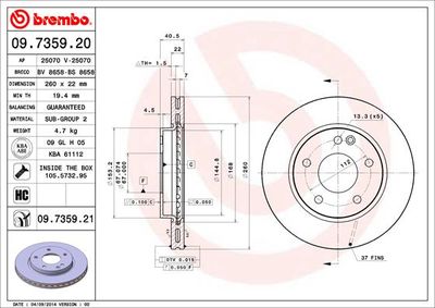 09735921 BREMBO Тормозной диск